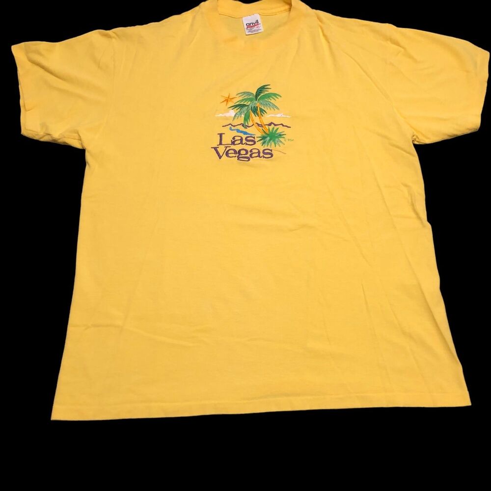 Vintage 1990s Sunshine Yellow T-Shirt w/Embroidered Graphic Las Vegas NE SZ XL